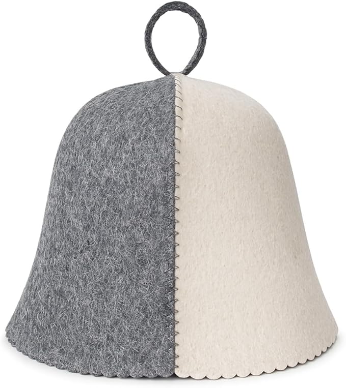 Grey wool sauna hat product image isolated on a white background, standard heat-protective sauna accessory