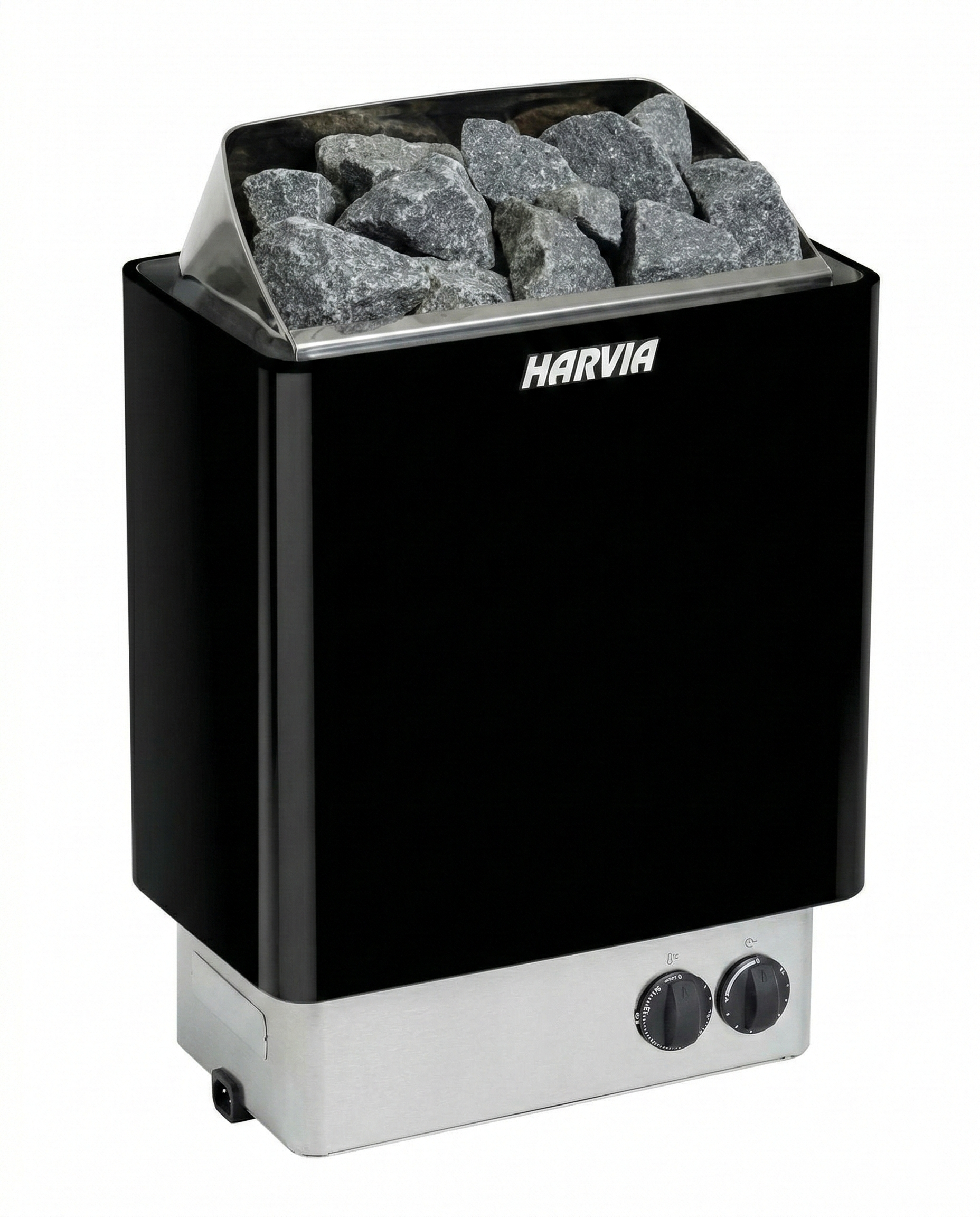 Black Harvia KIP electric sauna stove product image isolated on a clean white background