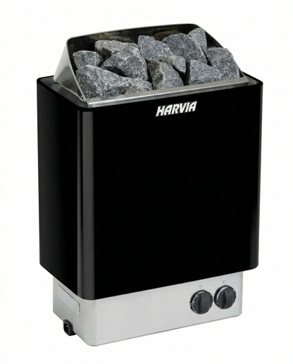 Black Harvia KIP electric sauna stove product image isolated on a clean white background