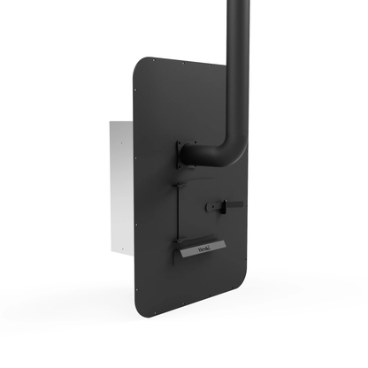 Henki rear loading wood burning sauna stove black finish on white background
