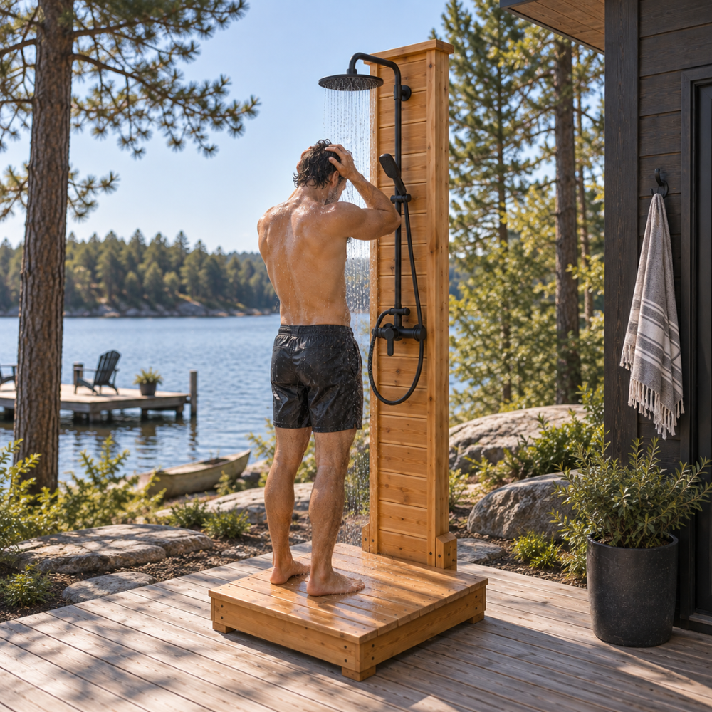 Douche extérieure en cèdre