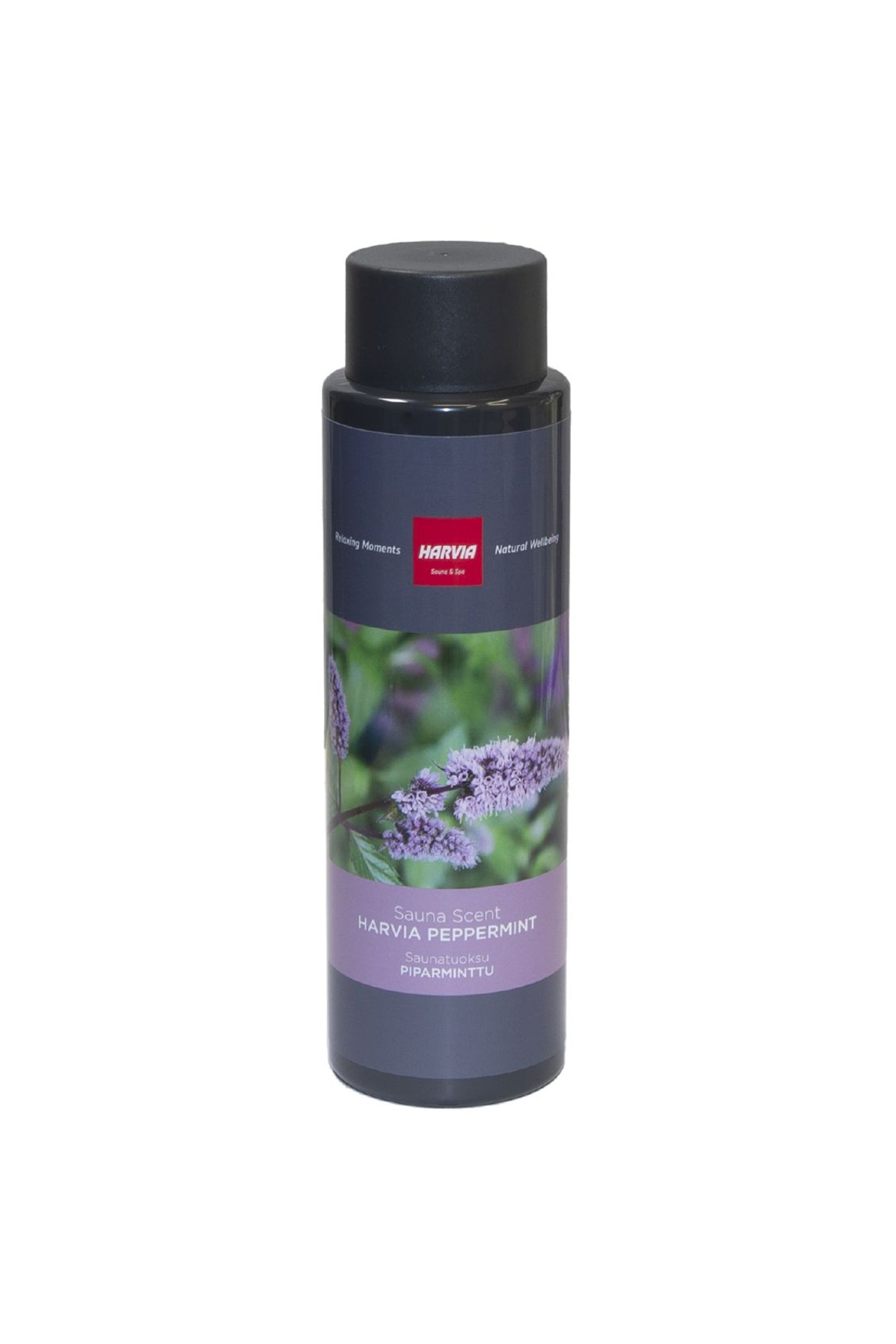 Harvia peppermint sauna scent essential oil bottle for steam and aromatherapy use in a sauna