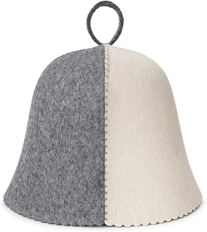Grey wool sauna hat product image isolated on a white background, standard heat-protective sauna accessory